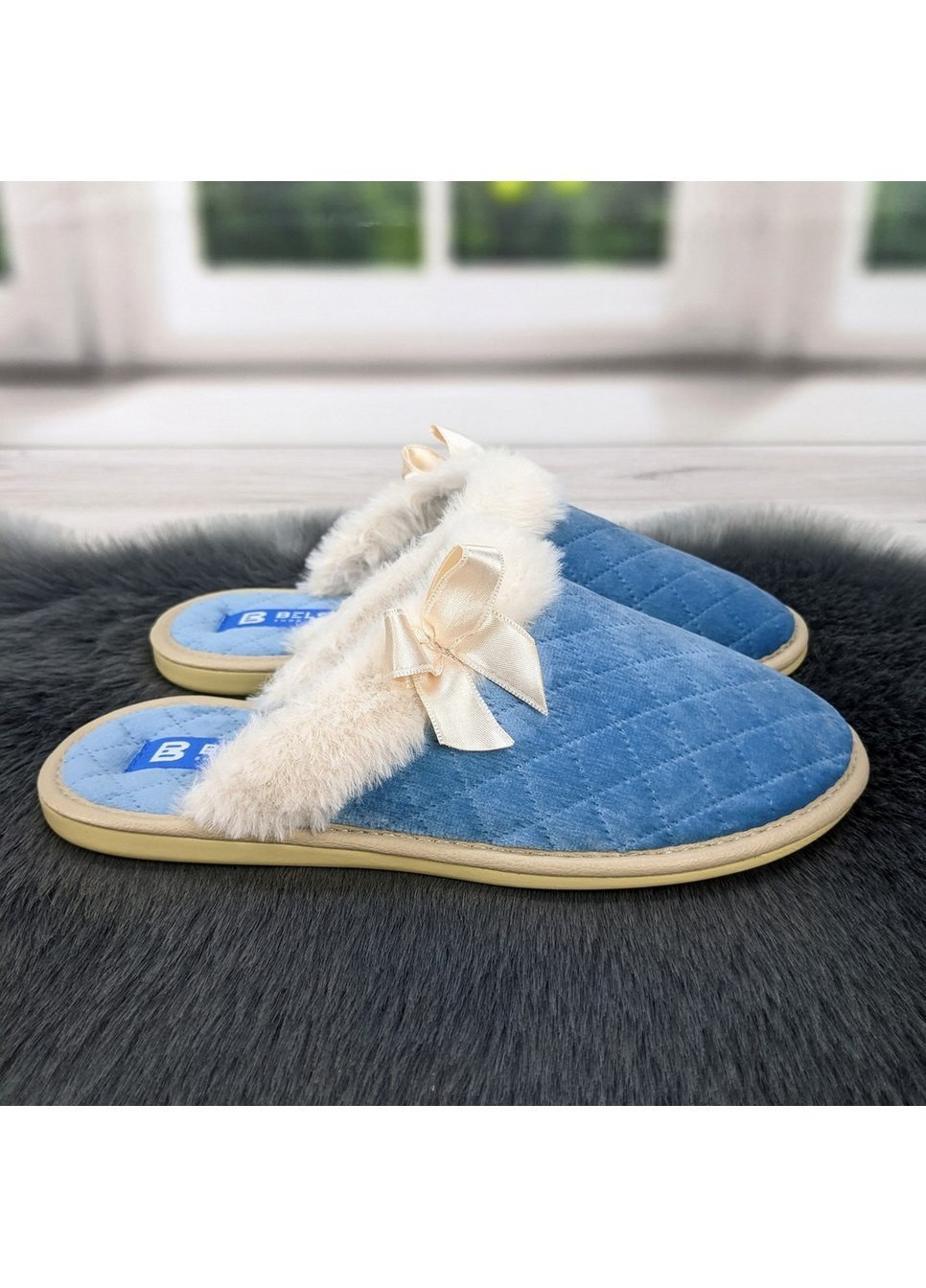 Голубые тапочки женские теплые с закрытым носком Белста
