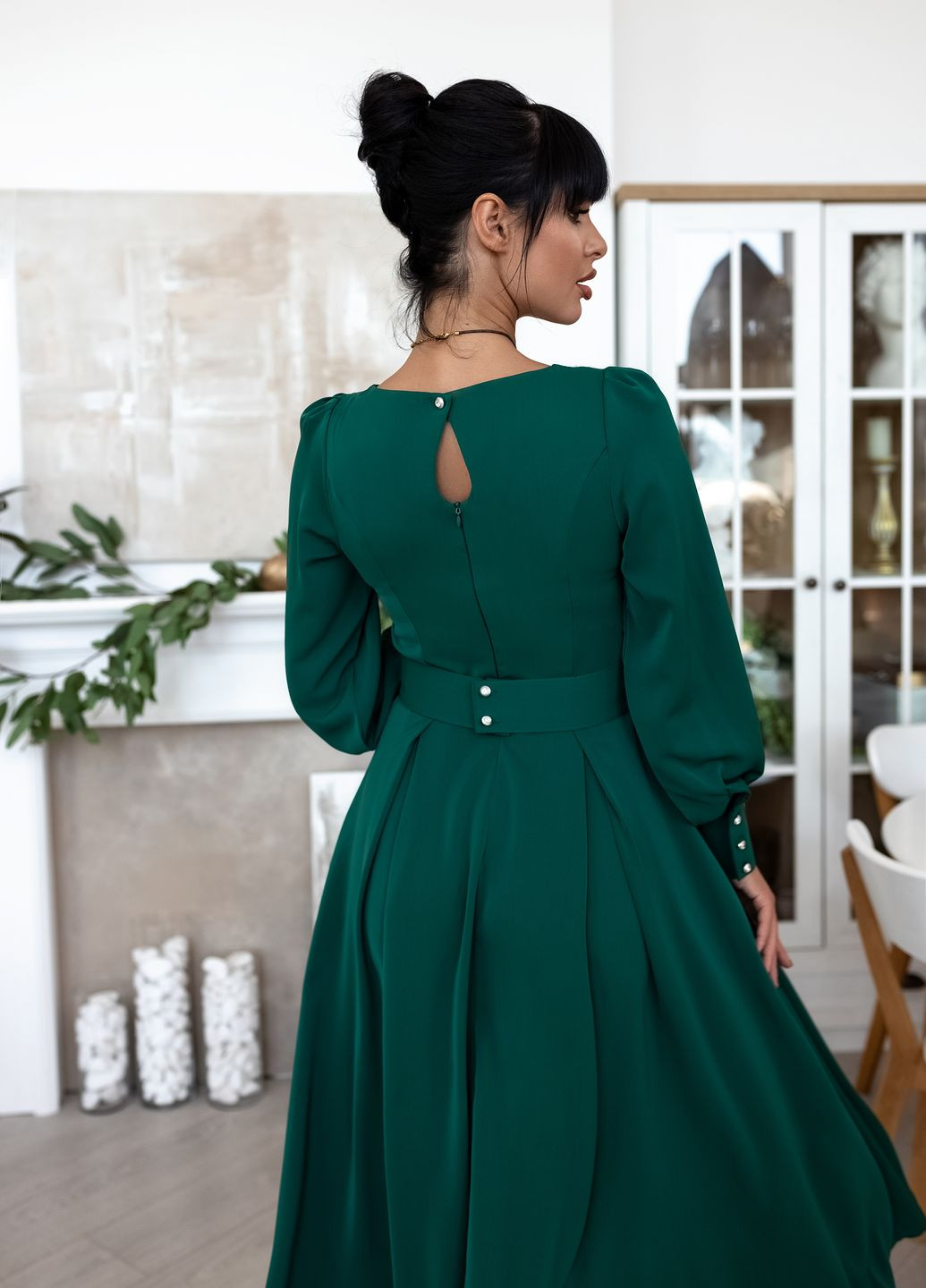 Зелена кежуал розкішна сукня міді кльош No Brand однотонна