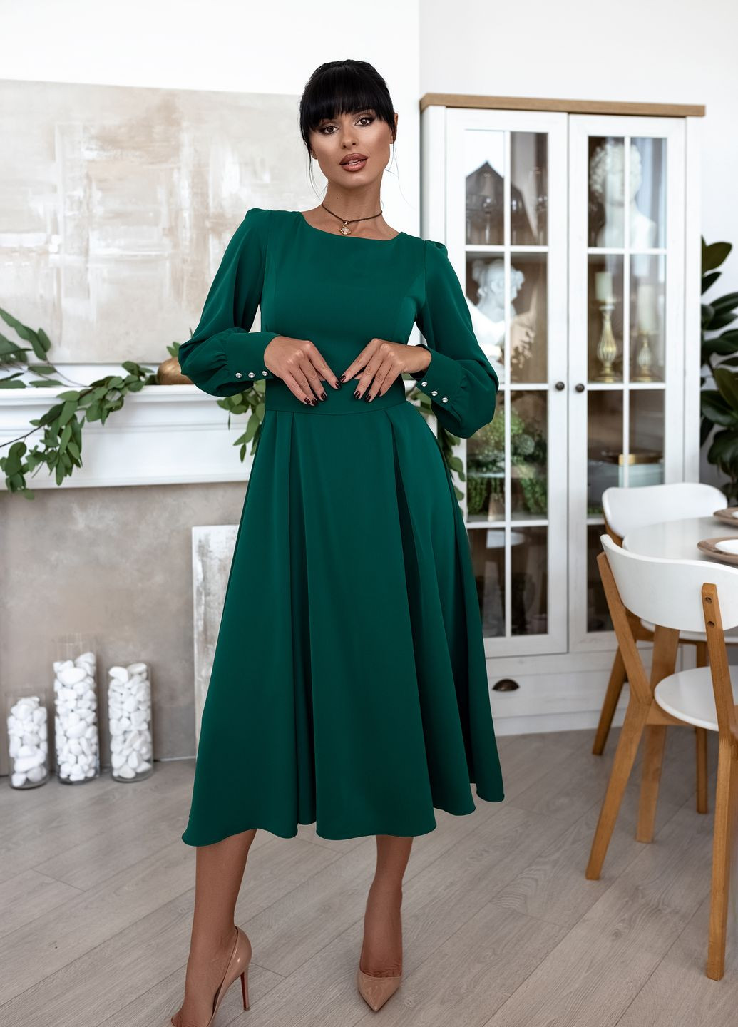 Зелена кежуал розкішна сукня міді кльош No Brand однотонна