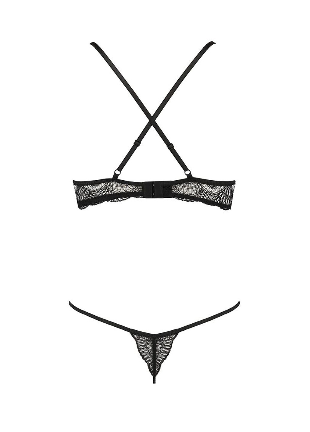 Прозрачный демисезонный комплект белья quentris bikini black xxl/xxxl - exclusive, стринги и полуоткрытый лиф Passion