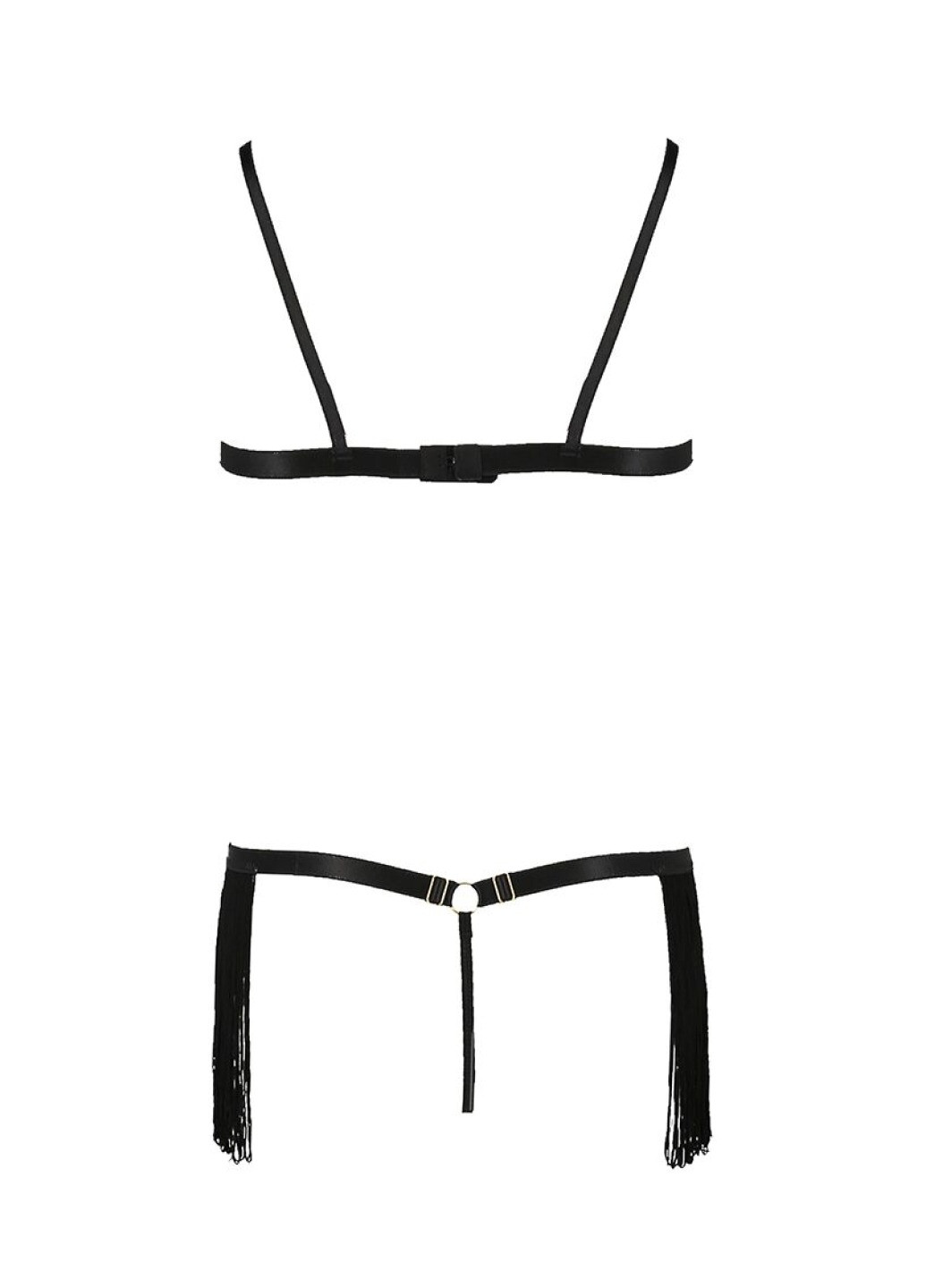 Прозорий демісезонний комплект білизни kassandra set openbra black xxl/3xl - exclusive: ліф з бахроми, трусики-спі Passion