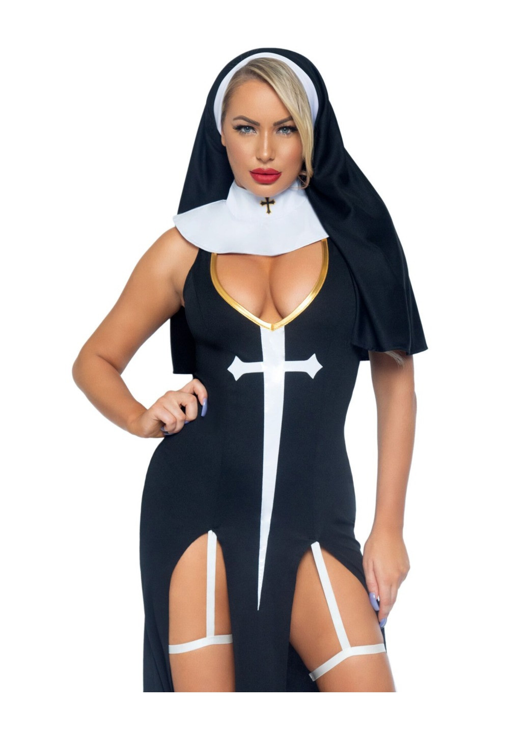 Прозрачный демисезонный костюм монашки-грешницы sultry sinner l, платье, головной убор, воротник Leg Avenue