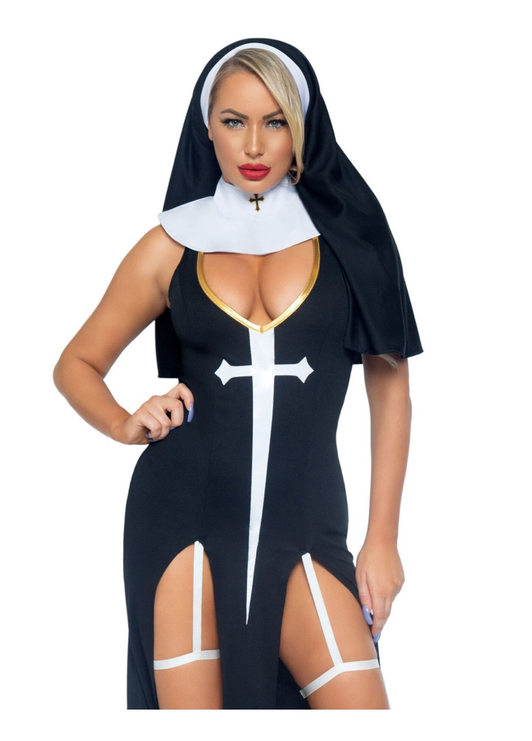 Прозрачный демисезонный костюм монашки-грешницы sultry sinner s, платье, головной убор, воротник Leg Avenue