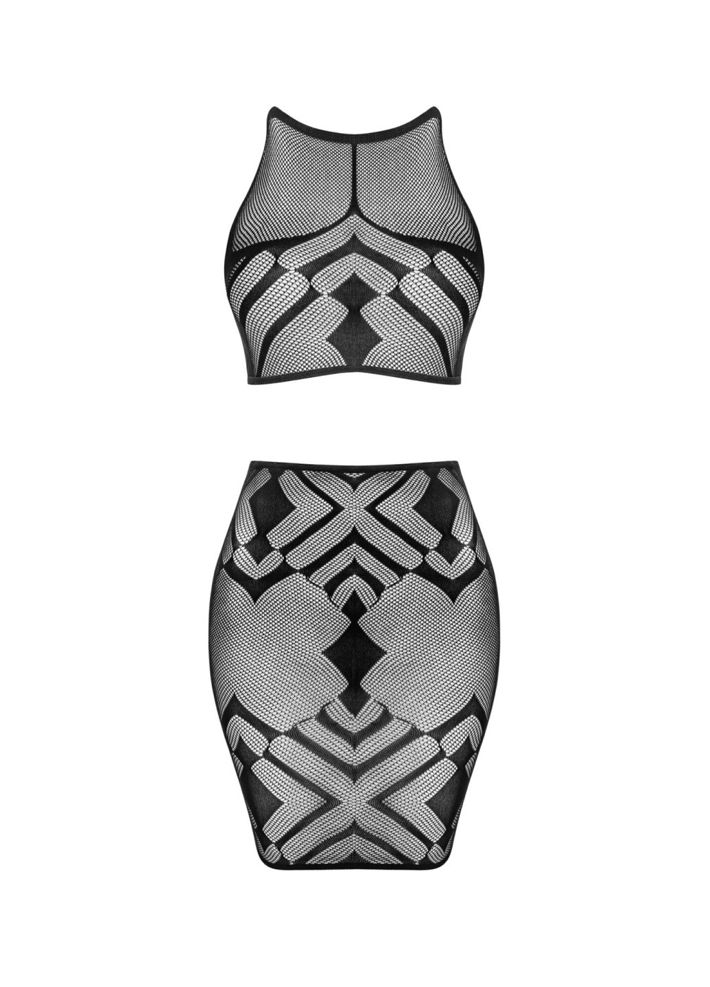 Прозорий демісезонний еротичний напівпрозорий комплект k101 top & skirt s/m/l, топ, спідниця Obsessive