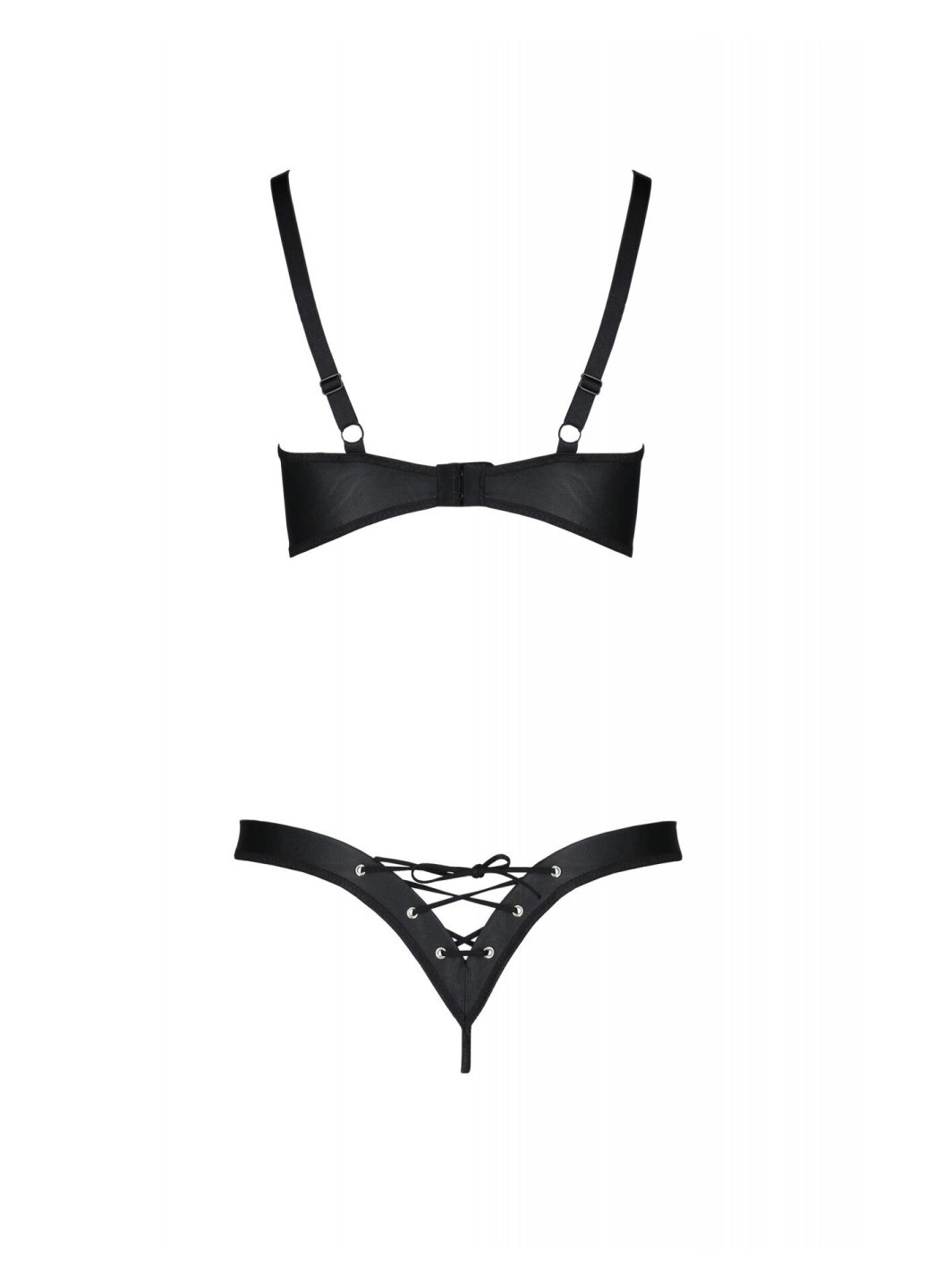 Прозрачный демисезонный комплект из экокожи celine bikini 6xl/7xl black, открытый бра, стринги со шнуровкой Passion