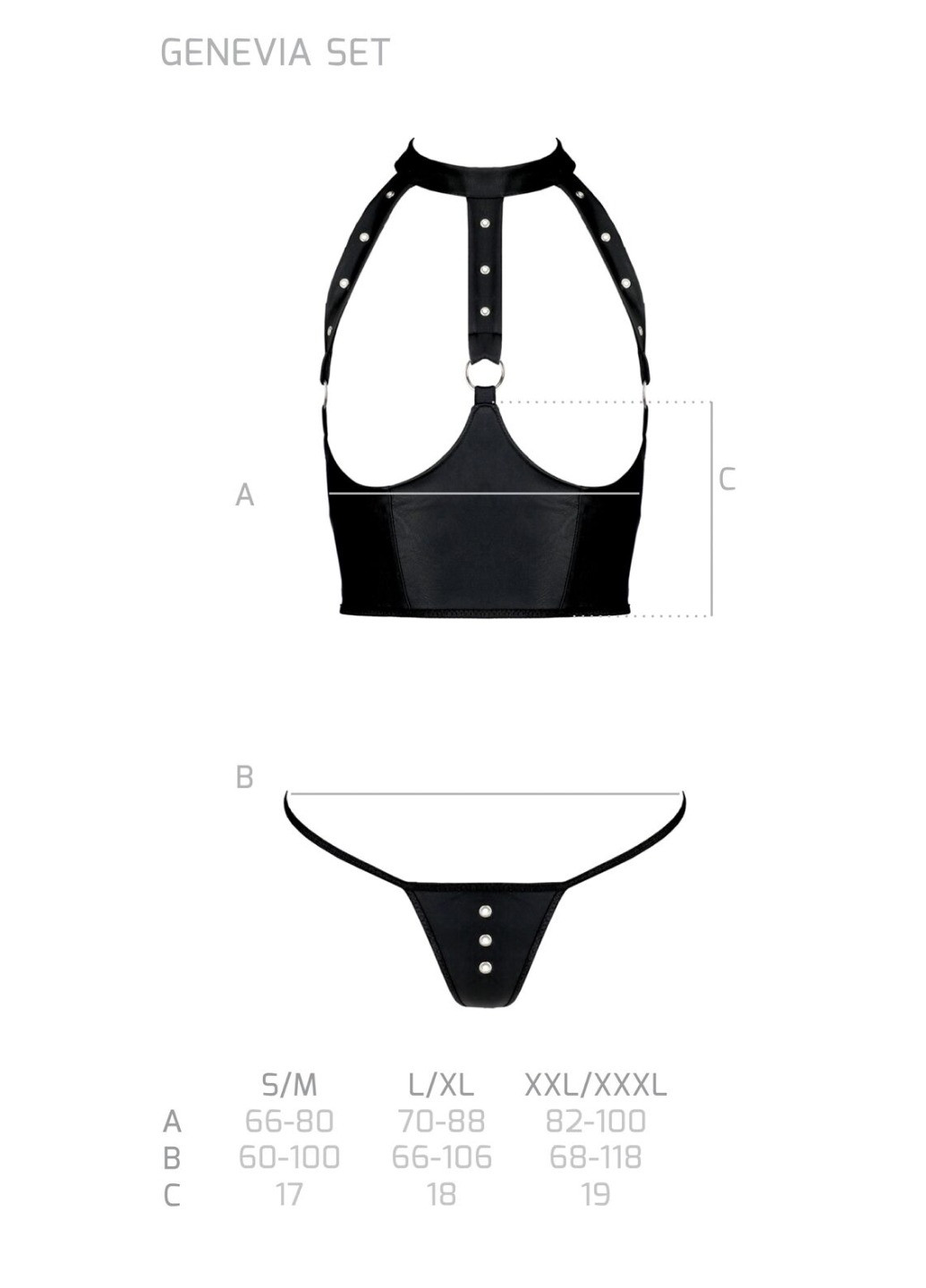 Прозрачный демисезонный комплект белья с открытой грудью genevia set with open bra xxl/xxxl black, корсет, стринги Passion