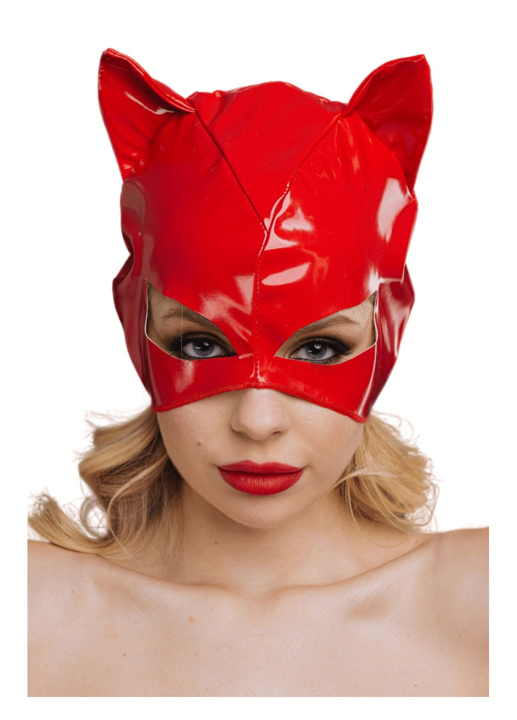 Прозорий демісезонний еротична лакована маска кішечка, червона D&A