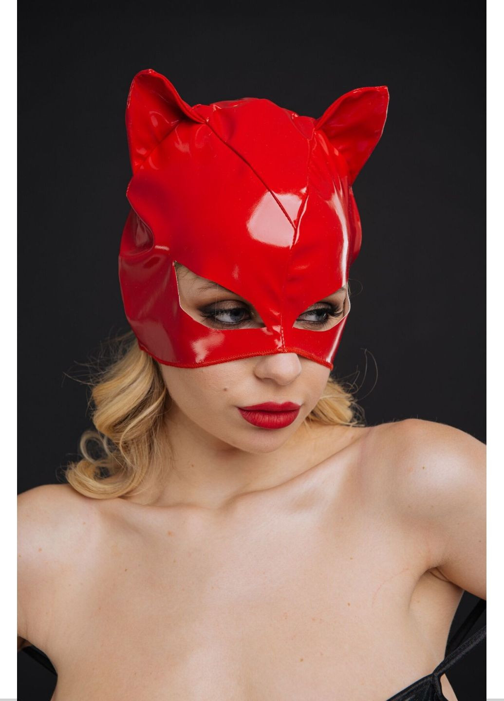 Прозорий демісезонний еротична лакована маска кішечка, червона D&A