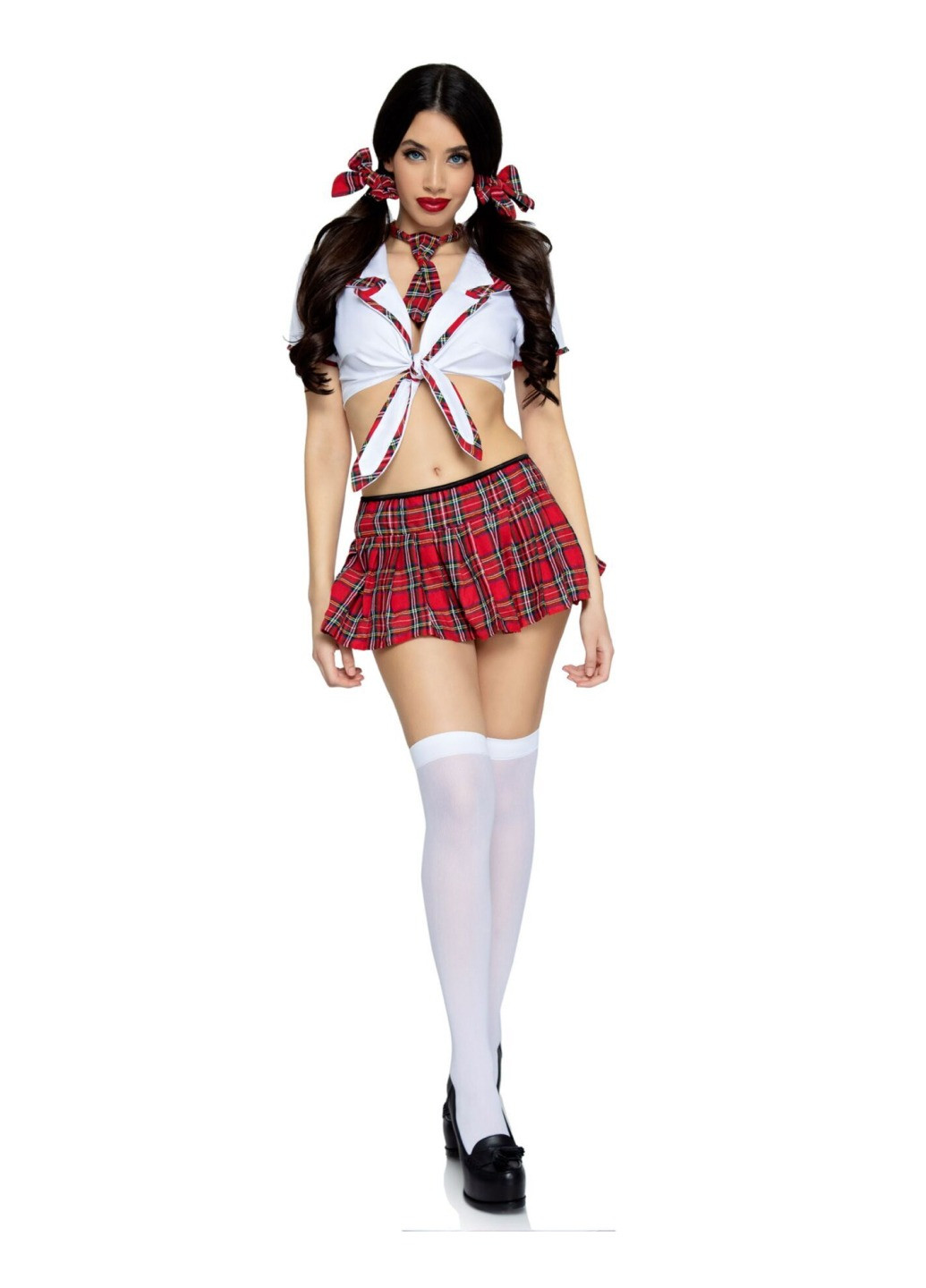 Прозорий демісезонний костюм школярки miss prep school m/l, топ, спідниця, краватка, бантики Leg Avenue