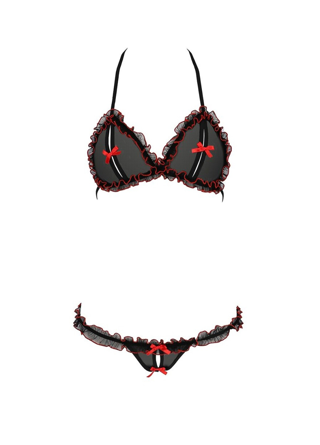 Прозорий демісезонний комплект білизни giana bikini black xxl/xxxl - : напівпрозорі ліф і трусики з бантиками Passion