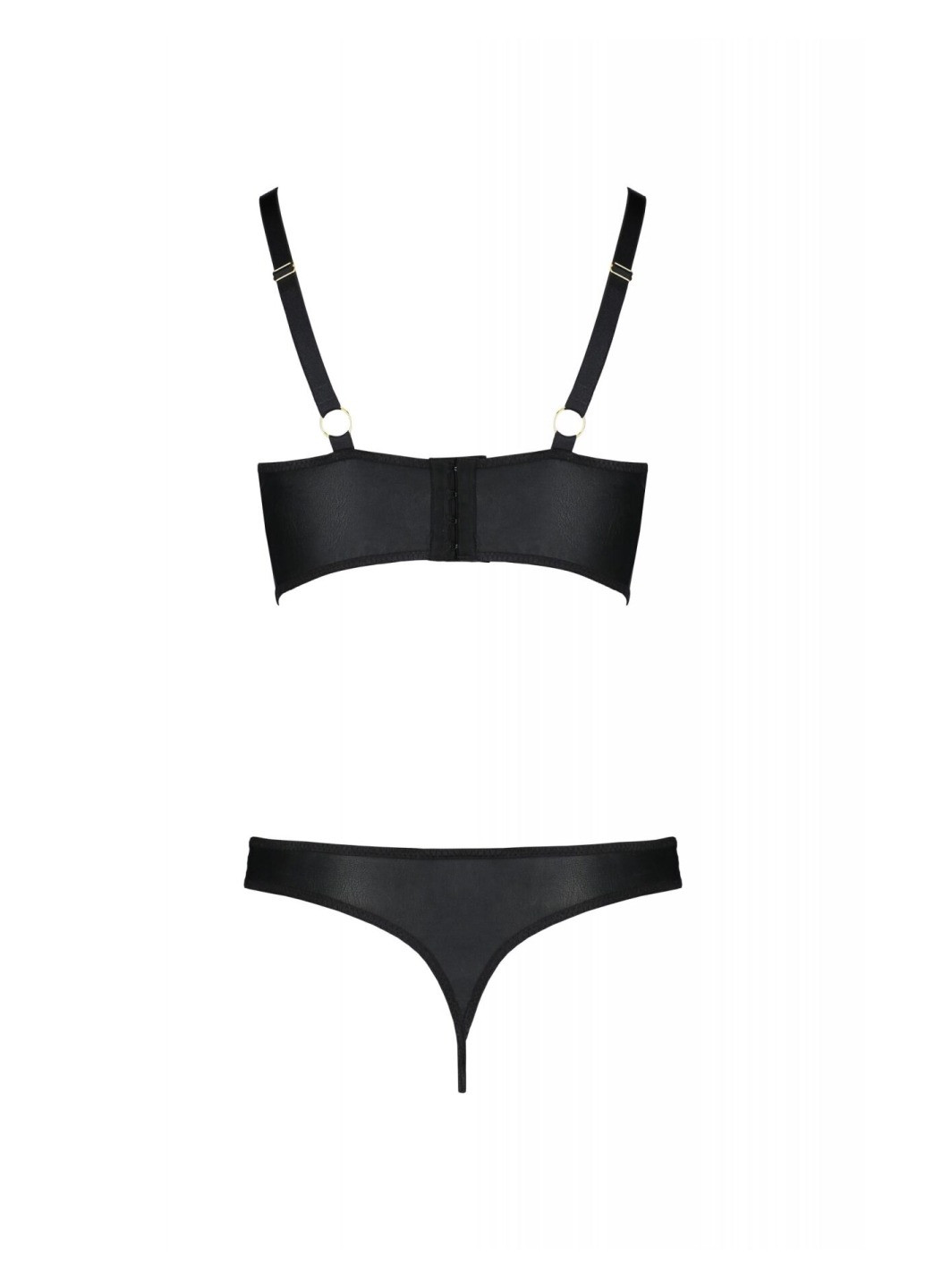 Прозорий демісезонний комплект з екошкіри malwia bikini 6xl/7xl black, з люверсами та ремінцями, бра, трусики Passion