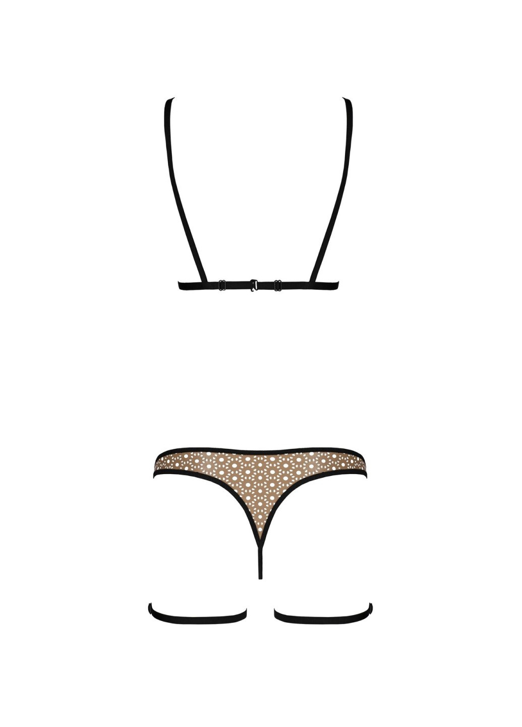 Прозорий демісезонний еротичний комплект спідньої білизни gabi set l/xl beige, трусики з гартерами Passion