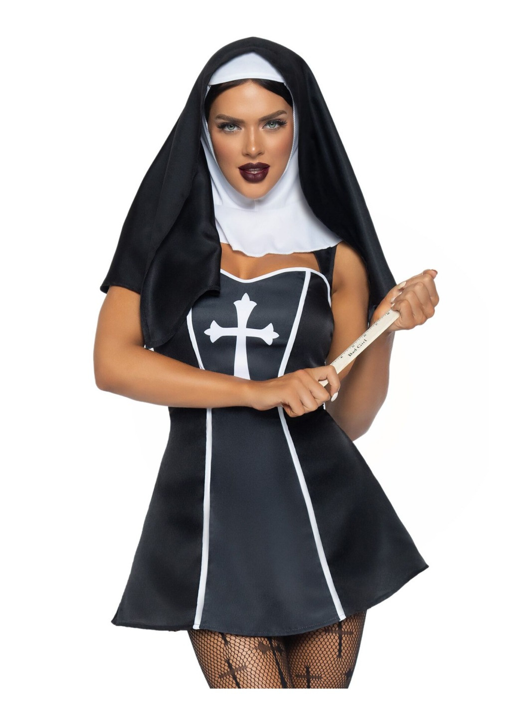 Прозорий демісезонний костюм черниці naughty nun xs, сукня, головний убір Leg Avenue