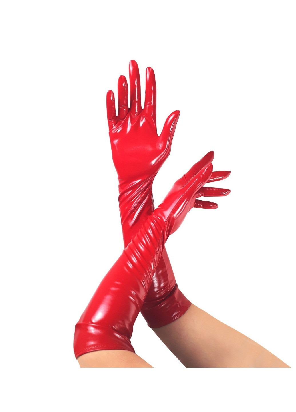 Прозрачный демисезонный глянцевые виниловые перчатки - lora, размер м, цвет красный Art of Sex