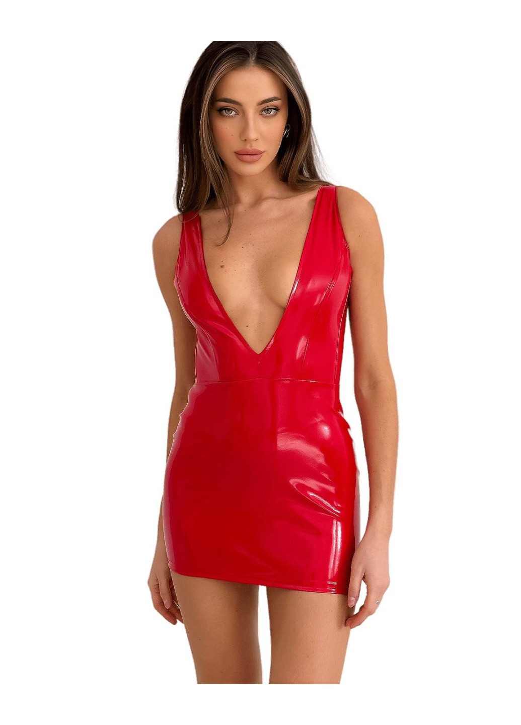 Прозрачный демисезонный лакированное платье с сексуальным декольте «лучезарная эмилия», xl, красное D&A