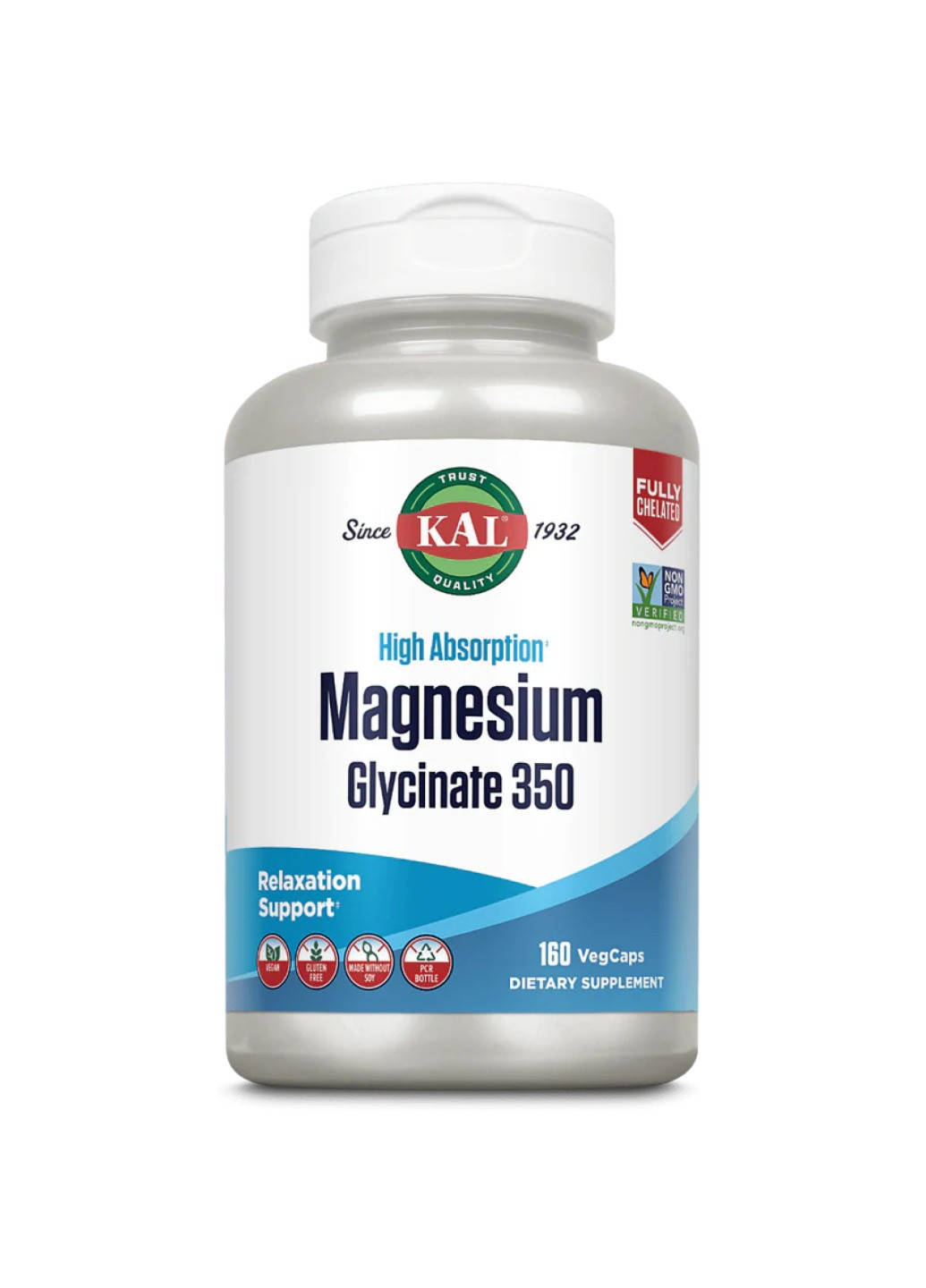 Магній бісгліцинат Magnesium Bisglycinate 350 - 160 veg caps KAL (273183043)