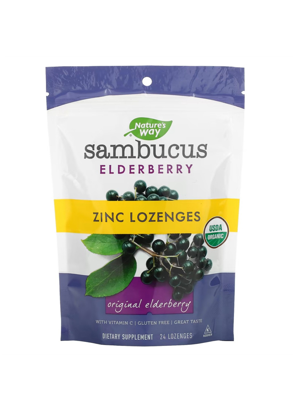 Чорна бузина з цинком Sambucus Organic Zinc Lozenges - 24 cnt Nature's Way (273182803)
