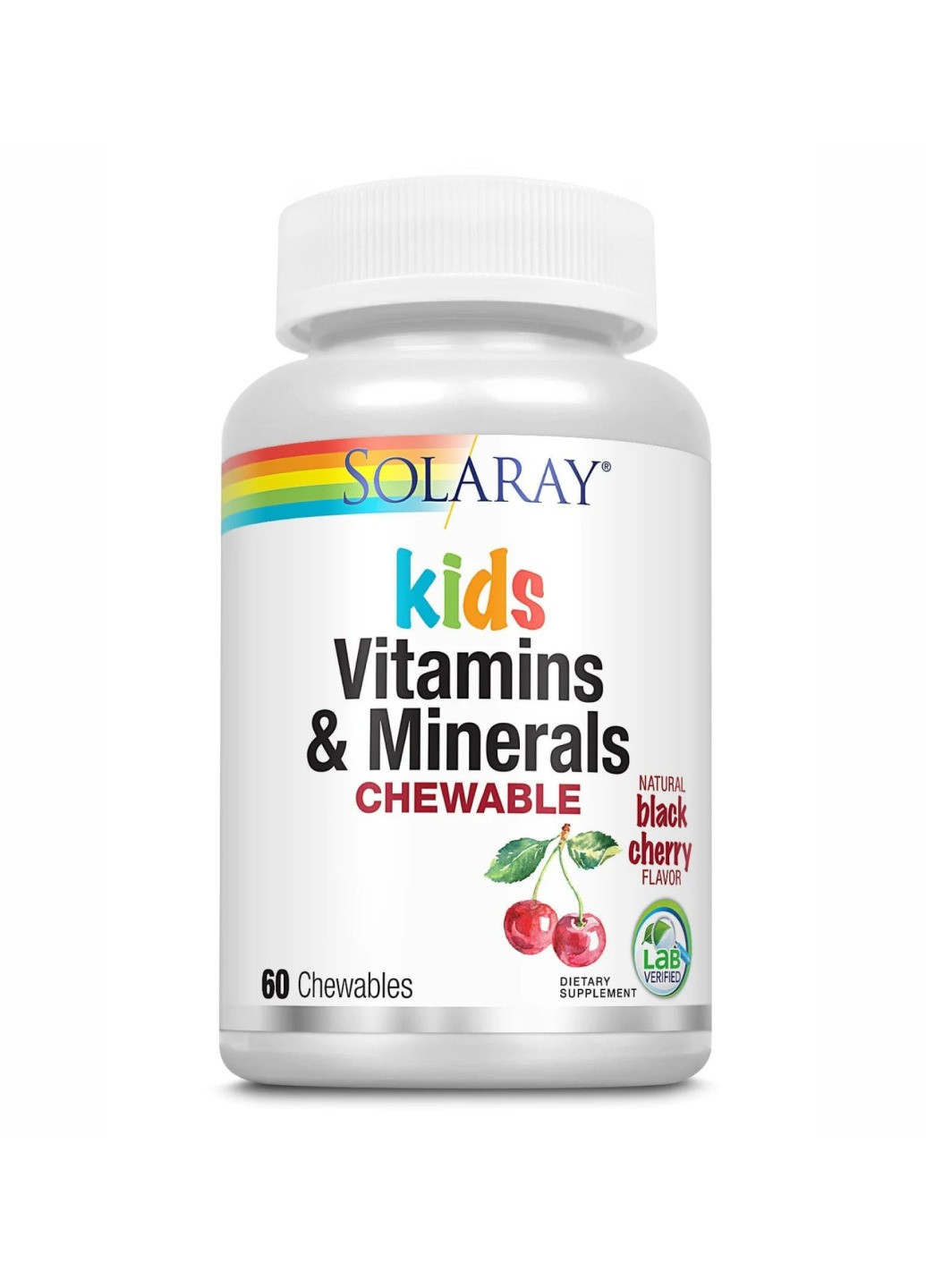 Комплекс вітамінів для дітей, Children's Vitamins & Minerals Chewable - 60 vcaps Black Cherry Solaray (273183029)