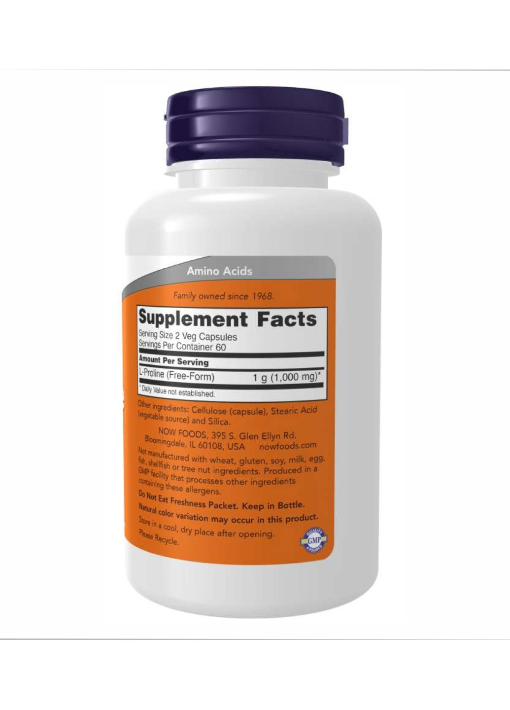 L-пролин для восстановления L-Proline 500mg - 120 vcaps Now Foods (273182869)