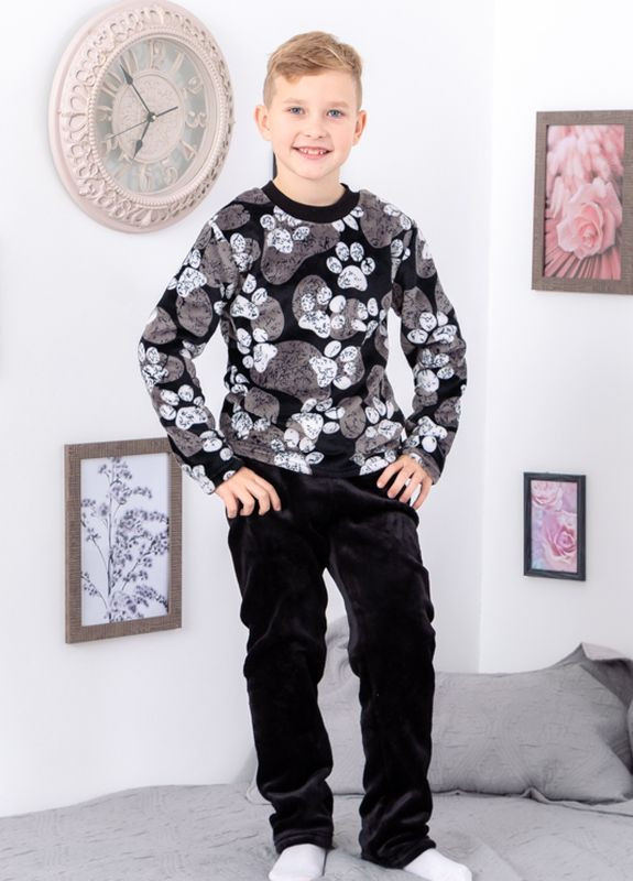 Черная зимняя пижама для мальчика футболка + брюки Носи своє