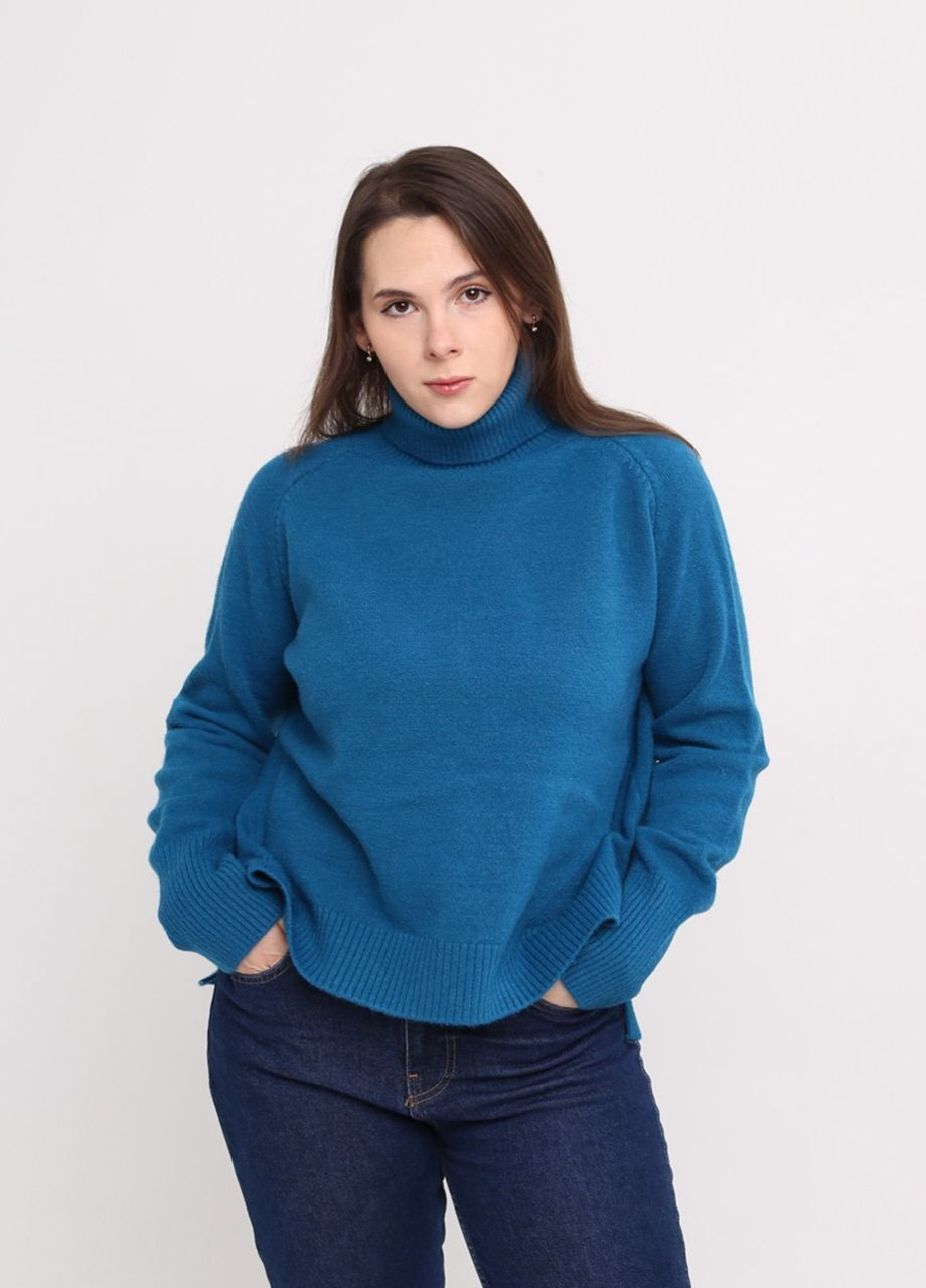 Синий зимний свитер женский синий широкий с воротником джемпер JEANSclub Вільна