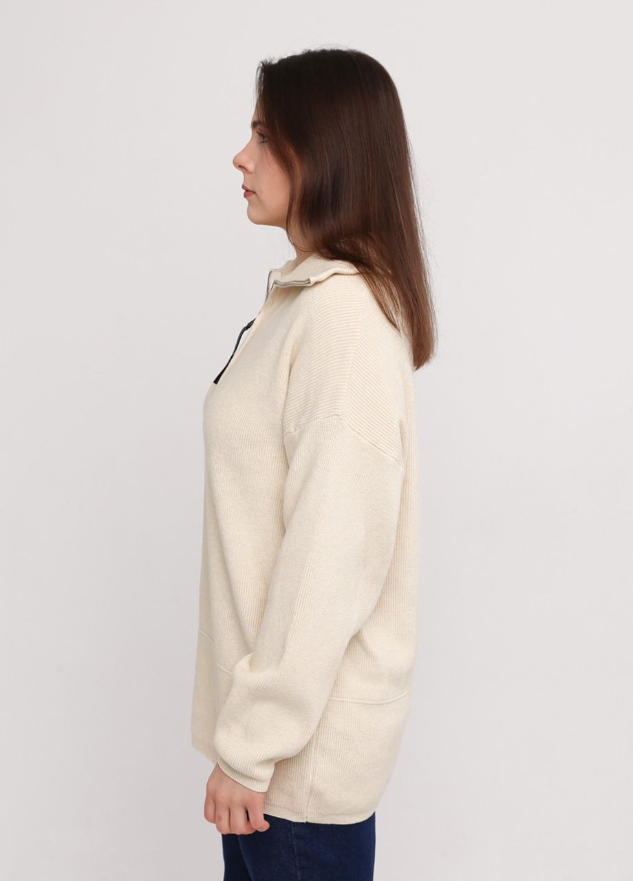 Молочний демісезонний светр жіночий молочний подовжений комір на блискавці джемпер JEANSclub Подовжена