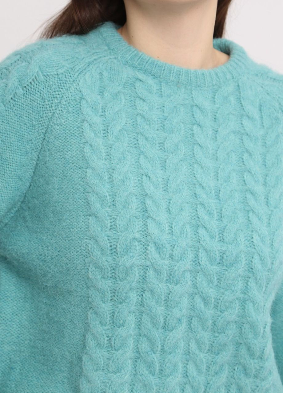 Бирюзовый зимний свитер женский ментоловый теплый вязаный косами джемпер JEANSclub Пряма
