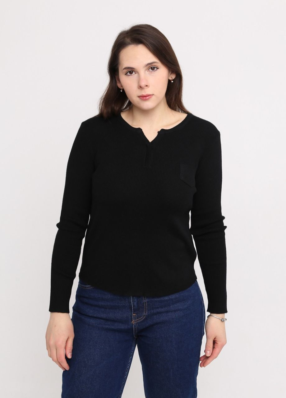 Чорний демісезонний светр жіночий чорний тонкий прямий з кишенею джемпер JEANSclub Пряма