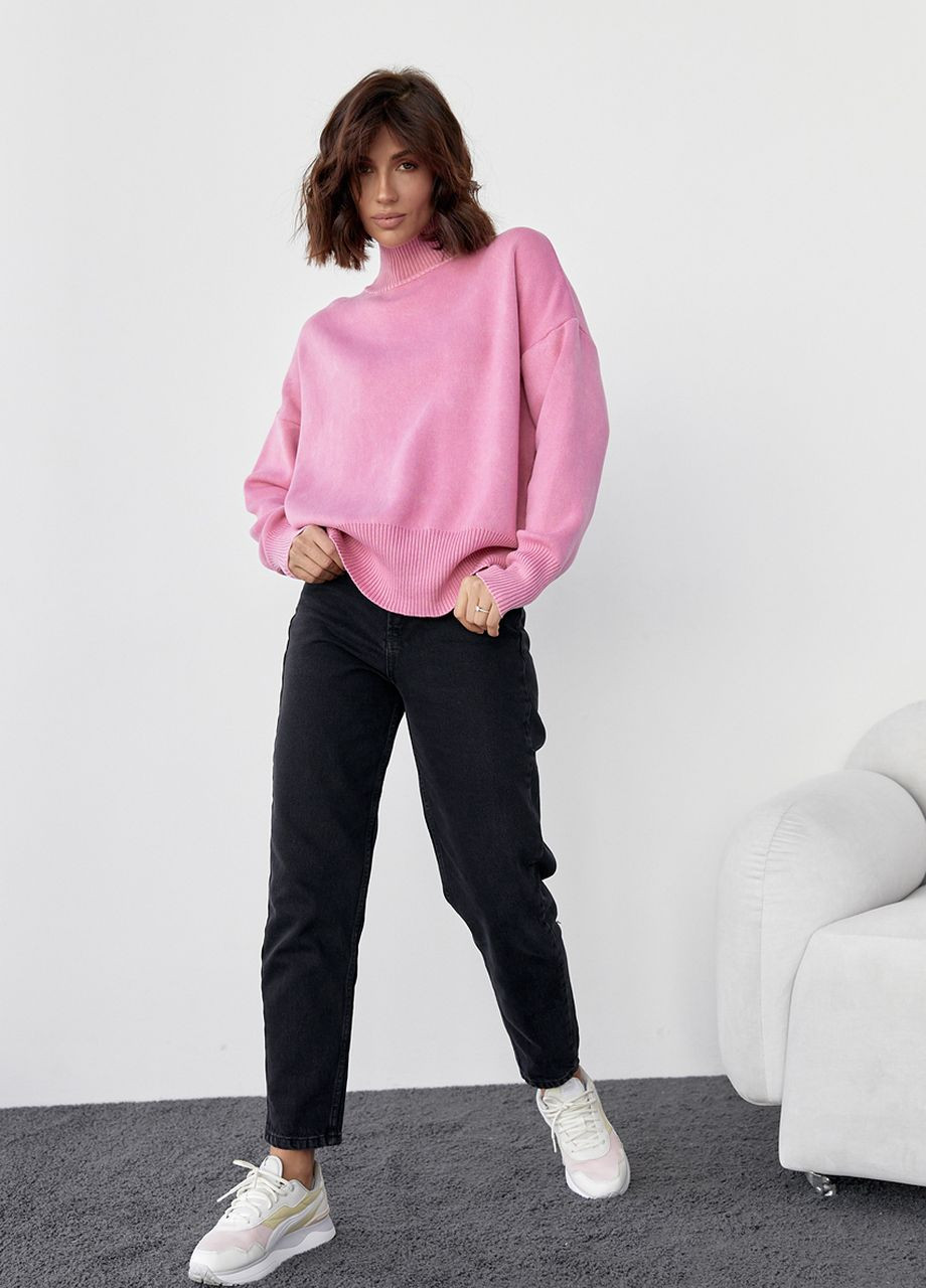 Розовый зимний женский свитер в технике тай-дай Lurex