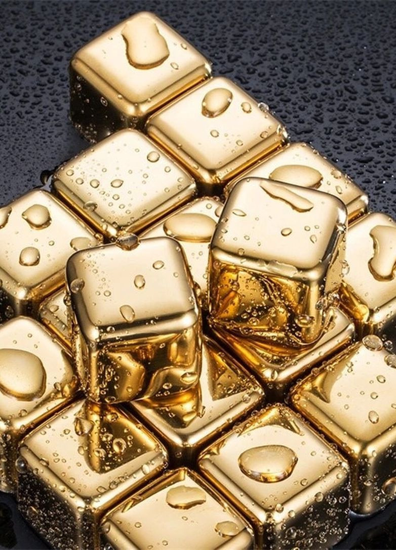 Кубики для охлаждения напитков золотого цвета набор 8 шт. камней для охлаждения виски и щипчики REMY-DECOR (274277388)