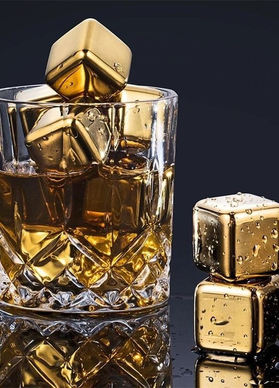 Кубики для охлаждения напитков золотого цвета набор 8 шт. камней для охлаждения виски и щипчики REMY-DECOR (274277388)