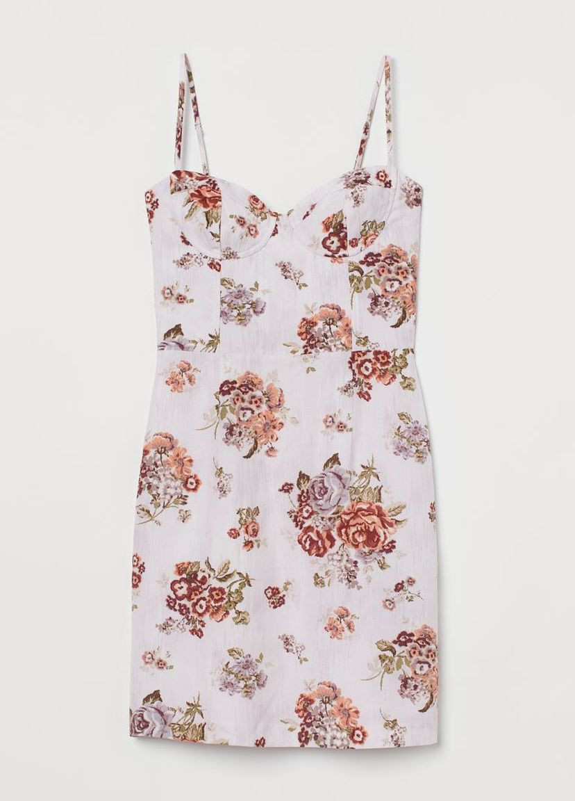 Светло-розовое повседневный платье лен бленд H&M с цветочным принтом
