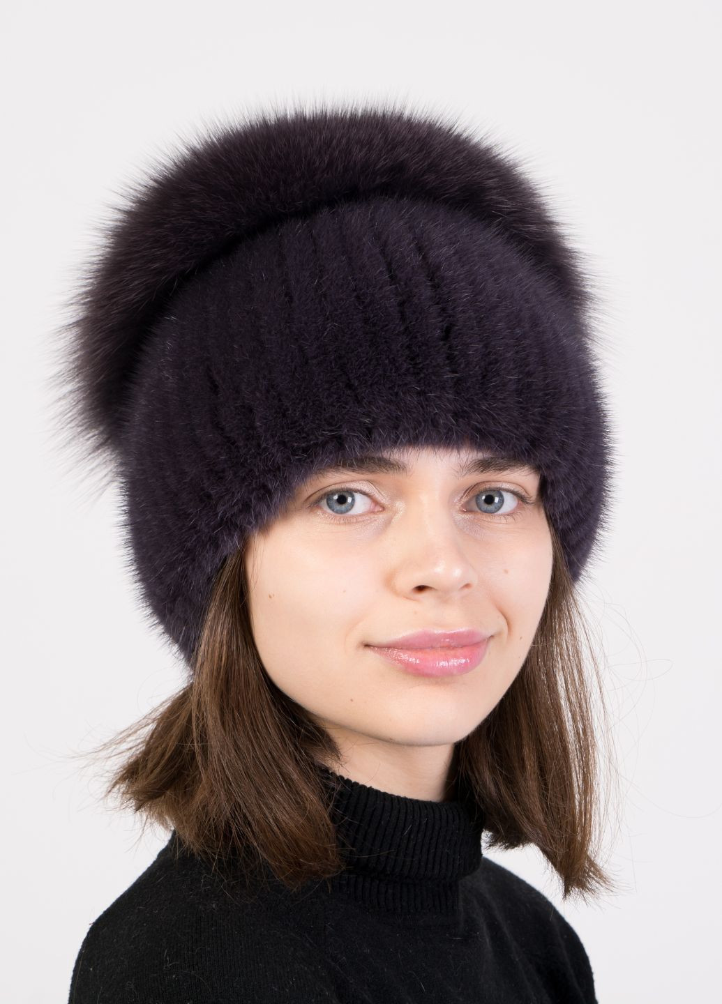 Зимняя женская норковая вязаная шапка с помпоном из меха песца Меховой Стиль стрекоза (274063768)