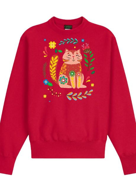 Красный свитшот жен. мила трехнить с начесом красный с принтом котик р.2xl 4PROFI (275096530)
