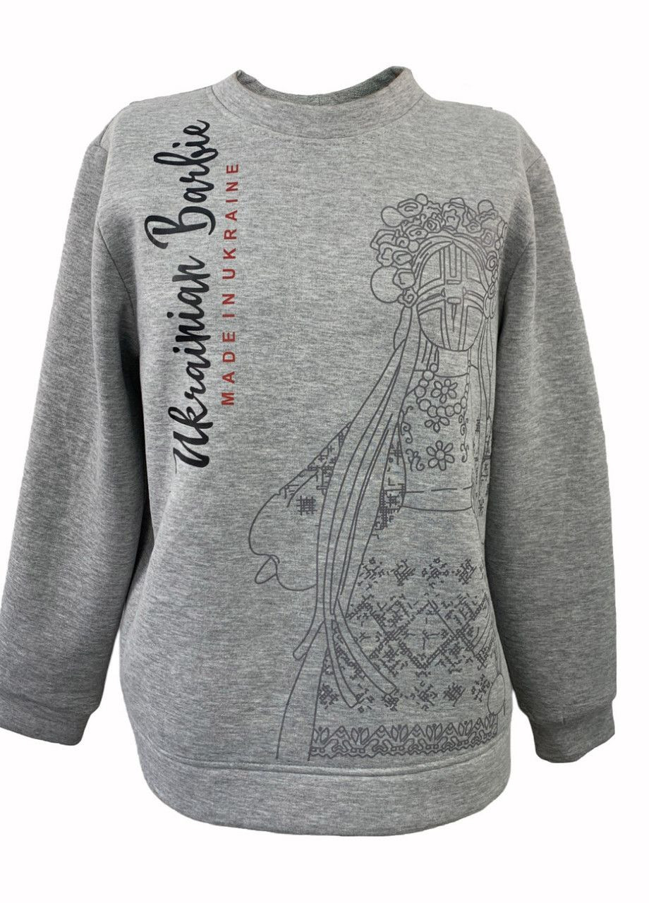 Сірий світшот жін. міла тринитка з начосом сірий меланж з принтом лялька-мотанка роз.2xl 4PROFI (275096509)