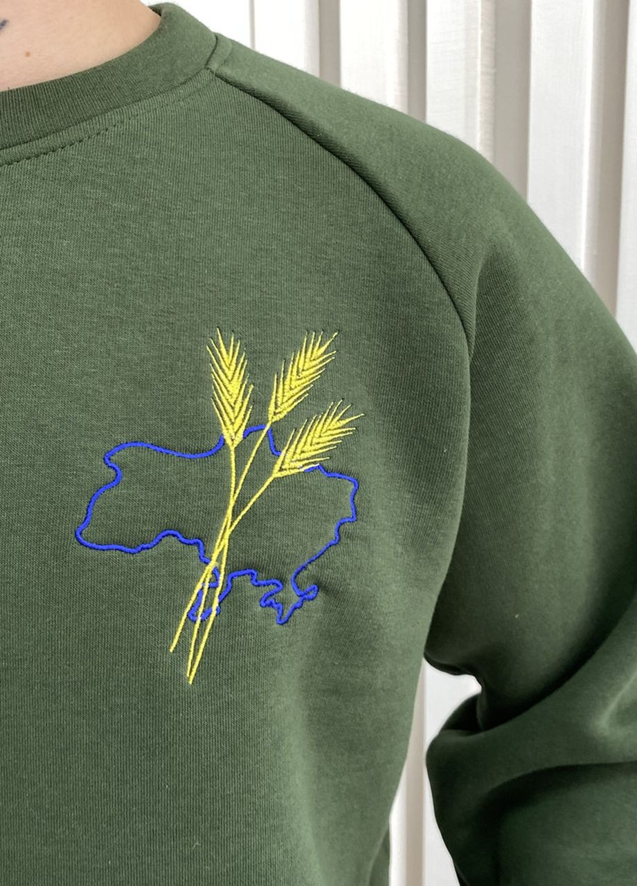 Хаки свитшот муж. рокки трехнить с начесом хаки с вышивкой карта колосок р.2xl 4PROFI (275096502)