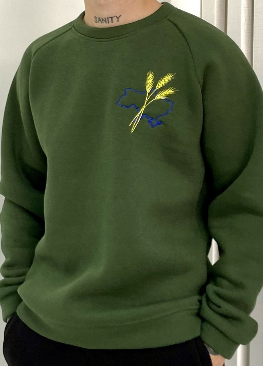 Хаки свитшот муж. рокки трехнить с начесом хаки с вышивкой карта колосок р.2xl 4PROFI (275096502)