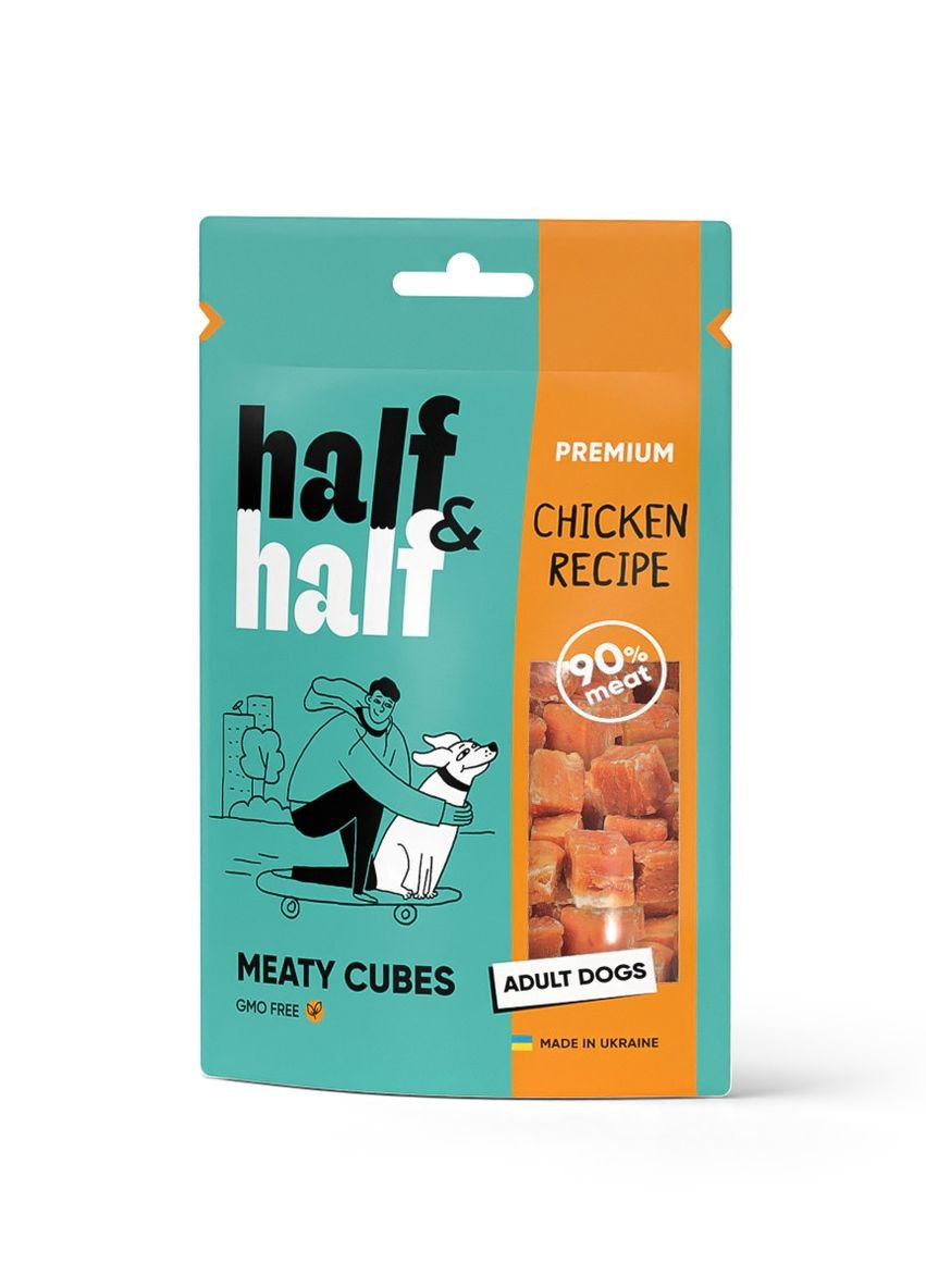 Лакомства для собак в форме мясных кубиков с курицей, 100 г Half&Half (275105369)