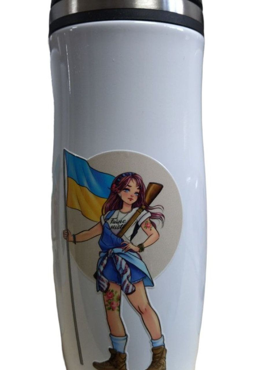 Термокружка біла з малюнком Українка з прапором 360 мл 4PROFI (275096531)