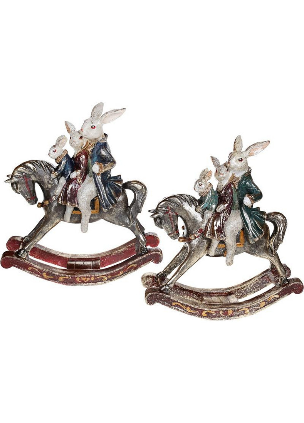 Статуетка-гойдалка "Сім'я кроликів на коні" 28х11х30 см Bona (275072703)