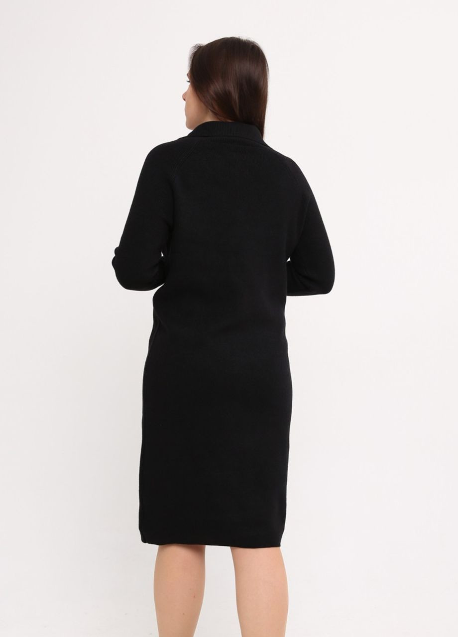Черное повседневный платье женское черное прямое ворот на молнии платье-свитер JEANSclub однотонное