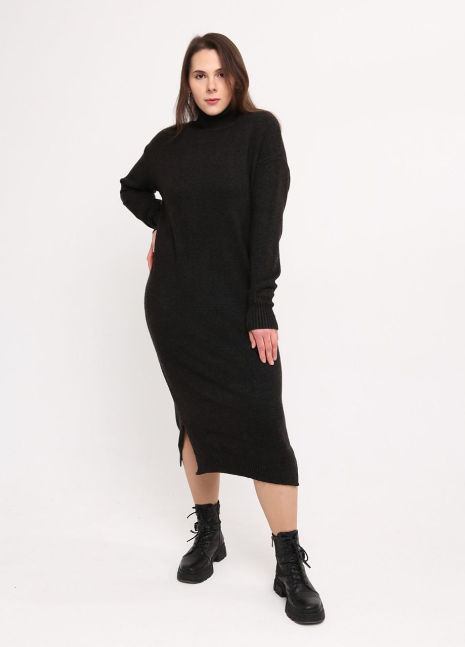 Чорна повсякденний сукня жіноча чорна довга пряма з розрізом сукня светр JEANSclub однотонна