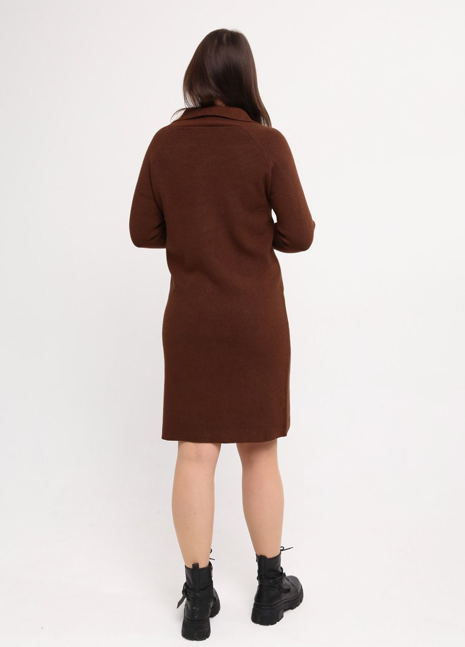 Коричневое повседневный платье женское коричневое прямое воротник на молнии платье-свитер JEANSclub однотонное