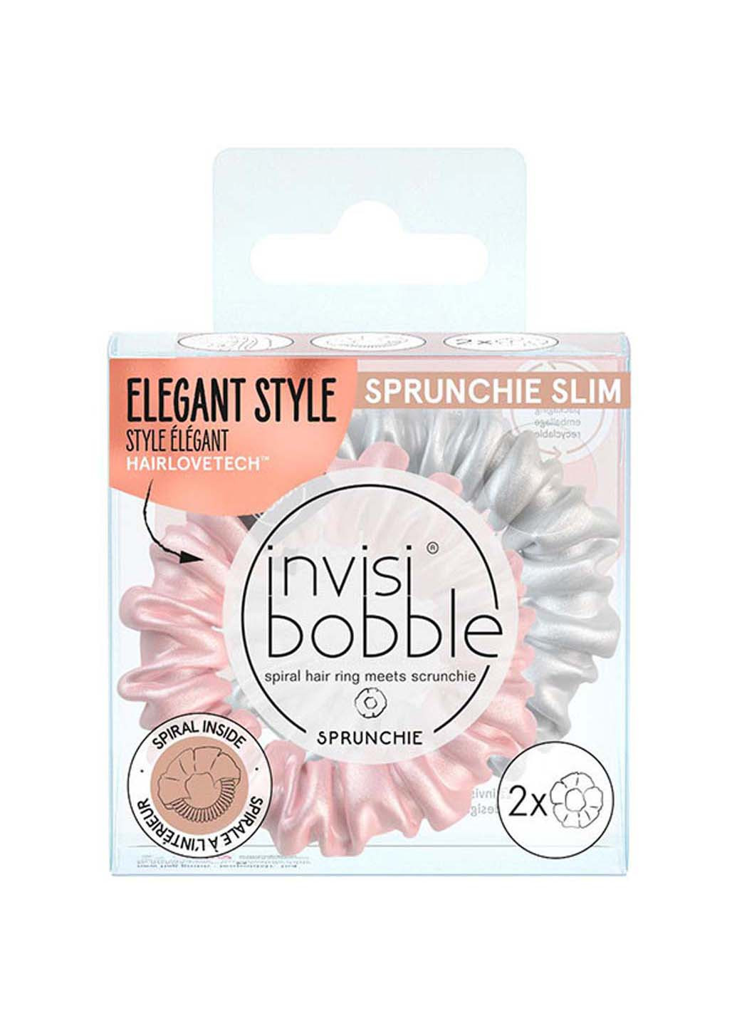 Резинка-браслет для волос «розовая и серебряная» Sprunchie Slim Bella Chrome 2 шт Invisibobble (275333621)