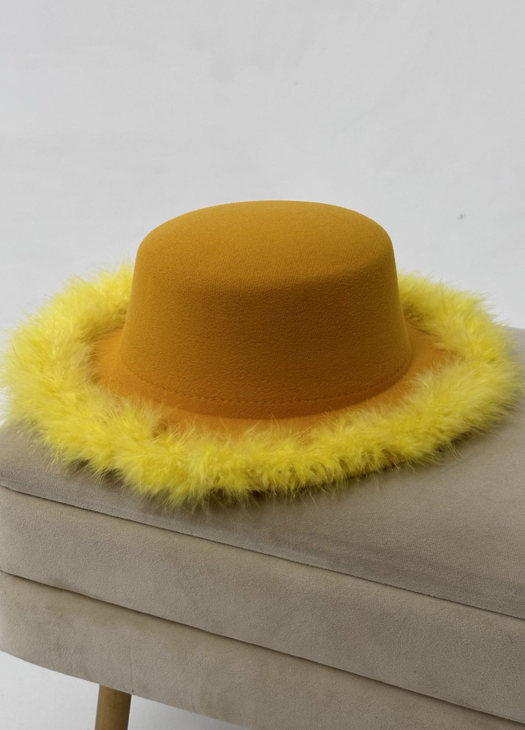 Капелюх канотьє зі стійкими полями (6 см) прикрашений пір'ям No Brand (275394871)