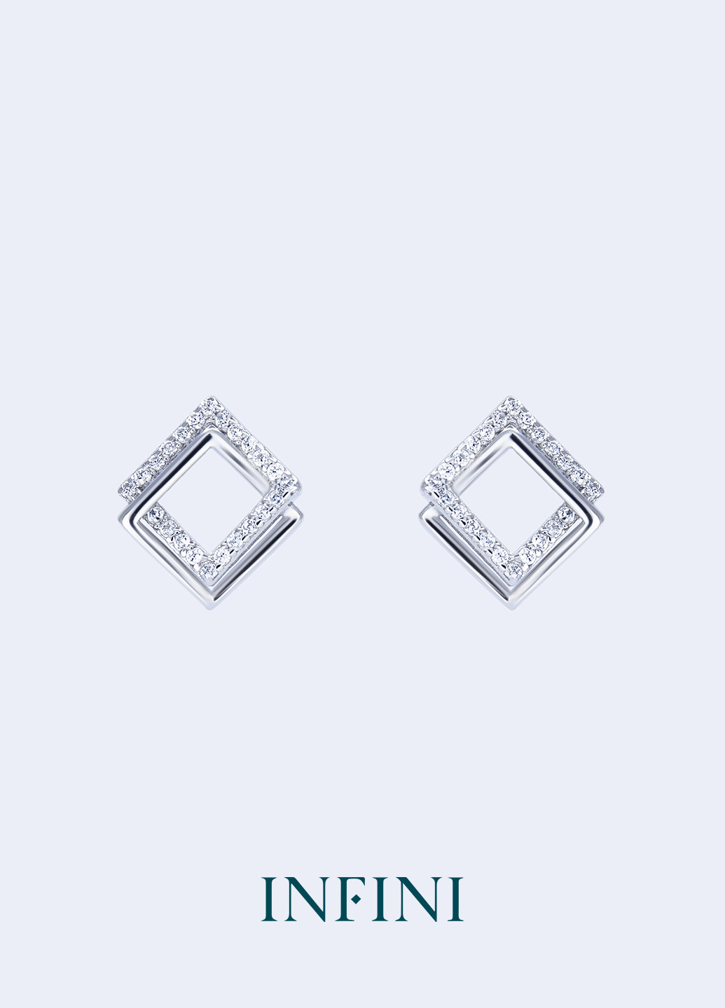 Серьги серебряные с двойными квадратами Infini (276004317)