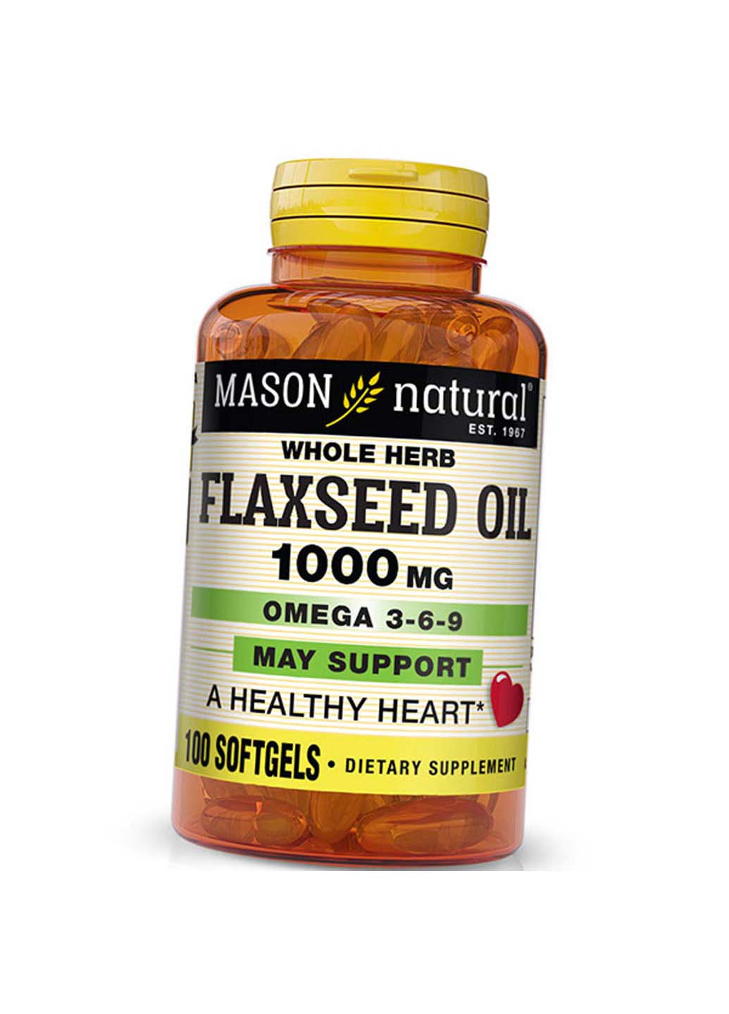 Омега 3 для сердца Flax Seed Oil 1000 100гелкапс Mason Natural (275469105)