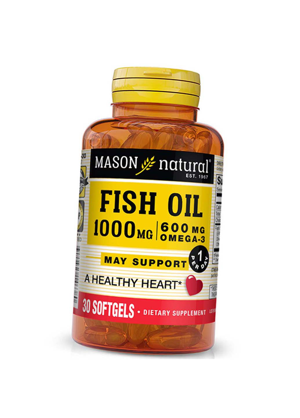 Омега 3 для серця Fish Oil 1000 Omega 3600 30гелкапс Mason Natural (275469107)