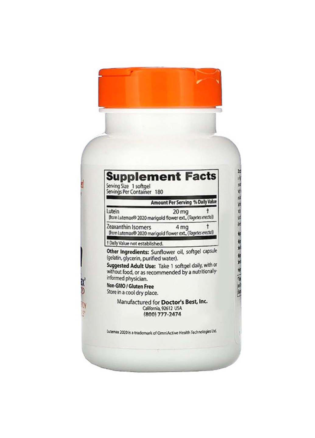 Лютеин и Зеаксантин Lutein with Lutemax 180гелкапс Doctor's Best (275468390)