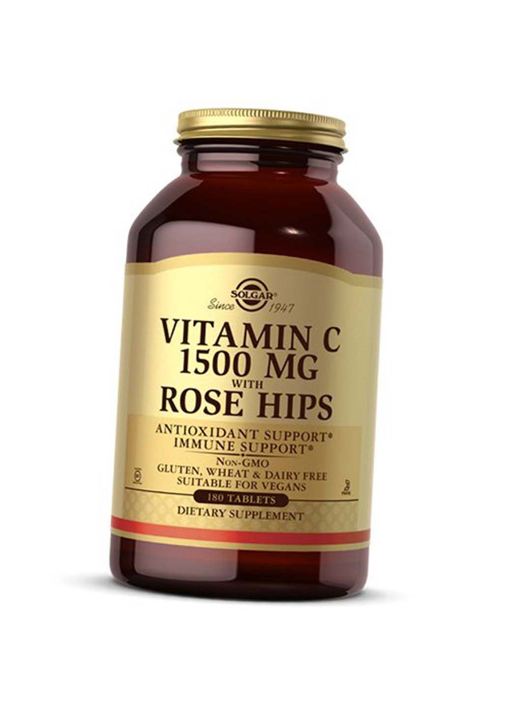 Витамин С с Шиповником Vitamin C 1500 with Rose Hips 180таб Solgar (275468528)